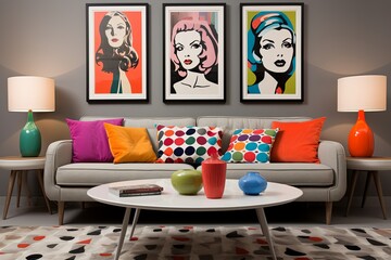Retro Mid-Century Vibes: Grey Wall Art Posters & Colorful Cushions Collector�s Edition