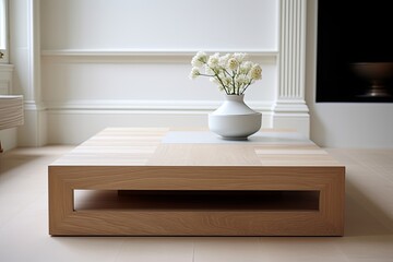 Fototapeta na wymiar Naturally Elegant: Inspiring Square Coffee Table Design in Minimalist White Interiors