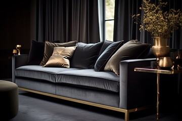 Golden Elegance: Velvet Upholstered Sofa in Modern Minimalist Living Spaces