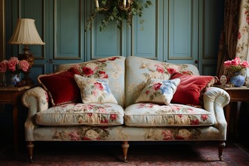 Heritage Home Elegance: Vintage Drawing Room with Floral Pattern Cushion Inspirations