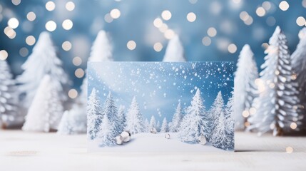 Greeting card template with snowy winter theme.