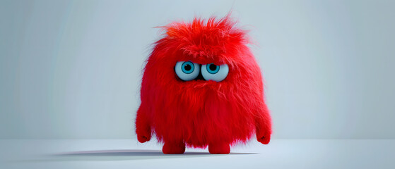 Fototapeta premium Cute Red Furry Monster 3D Cartoon Character