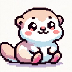Fototapeta premium Pixel art of an otter with a white background, in the style of early 90s video game console, cute 8 bit animal illustration