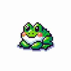 Pixel art of a frog with a white background, in the style of early 90s video game console, cute 8 bit animal illustration