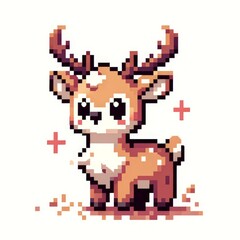 Obraz premium Pixel art of a reindeer with a white background, in the style of early 90s video game console, cute 8 bit animal illustration