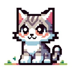Pixel art of a wildcat with a white background, in the style of early 90s video game console, cute 8 bit animal illustration