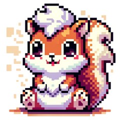 Pixel art of a squirrel with a white background, in the style of early 90s video game console, cute 8 bit animal illustration