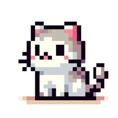 Pixel art of a cat with a white background, in the style of early 90s video game console, cute 8 bit animal illustration