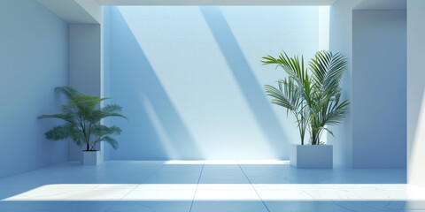 3d empty space background with palm tree
