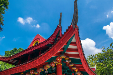 The ornate roof of Sam Poo Kong temple in Semarang, Indonesia, is a testament to the rich history...