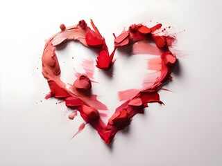 photo lipstick smudge color paint heart shape texture on white background