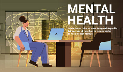 depressed student sitting at workplace sad girl suffering from psychological diseases anxiety mental health awareness month concept