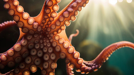 A playful octopus hidden in the shadows tentacles reaching out. - obrazy, fototapety, plakaty