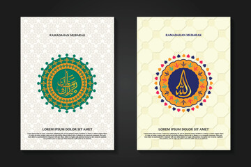 cover set background template for ramadan event with calligraphy