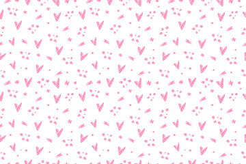 Seamless pattern with cute adorable little doodle pink hearts	