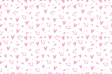 Seamless pattern with cute adorable little doodle pink hearts	