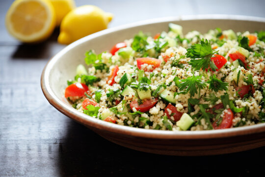 Quinoa tabbuleh salad with cucumber, tomatoes and parsley