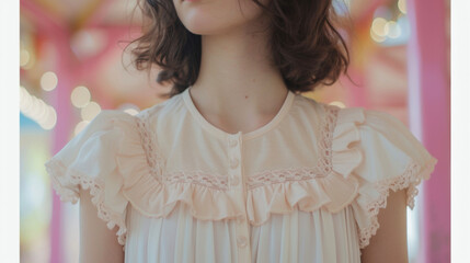 A vintageinspired romper with ruffled sleeves and a delicate babydoll collar perfect for a day out at a retro carnival.