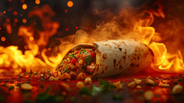 Take your taste buds on a wild ride with this searing breakfast burrito. Loaded with fiery hot peppers zesty salsa and grilled breakfast meats its a fiery explosion of flavor