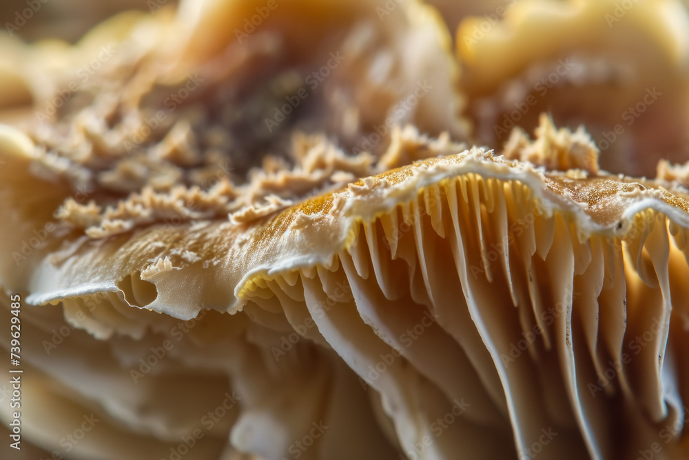 Poster mushrooms macro close-up. background with selective focus and copy space