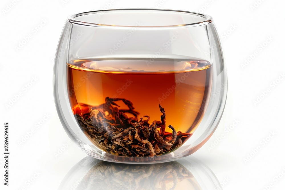 Poster a glass of tea with a double bottom. background with selective focus and copy space