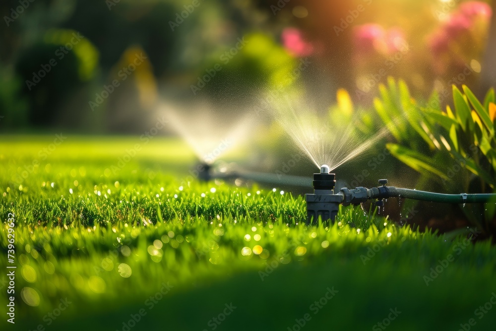 Poster watering and irrigation concept. background with selective focus and copy space