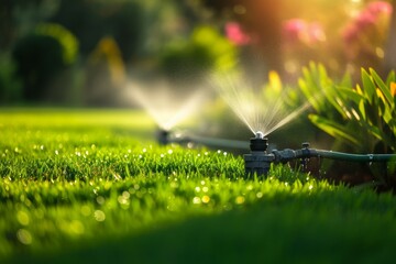 Watering and irrigation concept. Background with selective focus and copy space