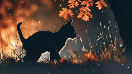 Silhouette of cat in Autumn