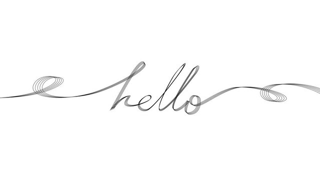 animated continuous echo line hand-drawn words Hello, handwriting line art animation. 4k video alpha channel