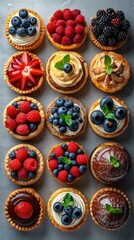 Fototapeta premium A variety of desserts are arranged on a table. Generative AI.