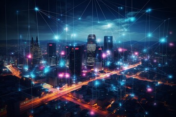 Fototapeta premium color grids over miniature cityscape