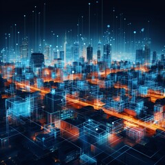 Fototapeta premium color grids over miniature cityscape