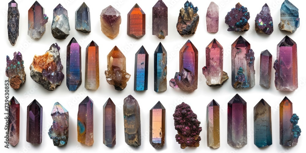 Aufkleber a collection of colorful crystals arranged in a row. generative ai.