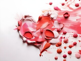 photo lipstick smudge color paint heart shape texture   white background
