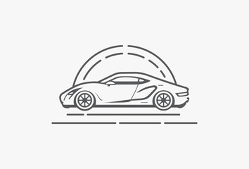 Simple Minimalist Car and house logo icon vector, car out from garage, concept for insurance, vehicle dealership and garage in trendy simple minimal modern style
