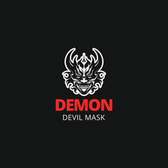 red oni mask vector illustration,Japanese demon evil mask , mascot logo illustration