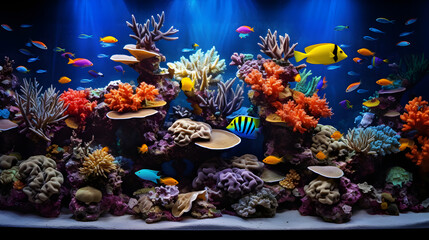Naklejka na ściany i meble Undersea Ecosystem: An Exquisite Display of Aquatic Life in a Vibrantly-Curated Fish Tank