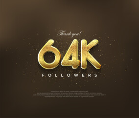 Golden design for thank you 64k followers, vector greeting banner design, social media post poster.