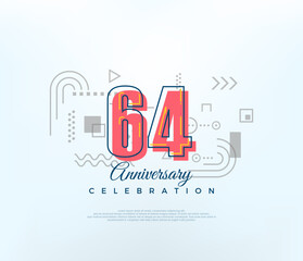 Cartoons number 64th to celebrate birthday. modern vector design. Premium vector for poster, banner, celebration greeting.