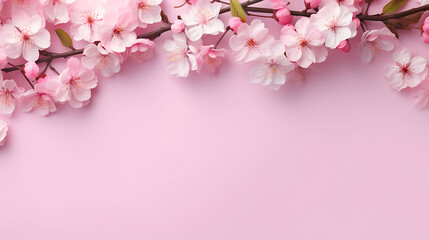 cherry blooms on pink background with large copy space for women's day, mother's day message