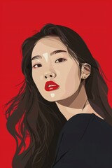 Elegant Woman With Long Black Hair and Red Lipstick. Generative AI