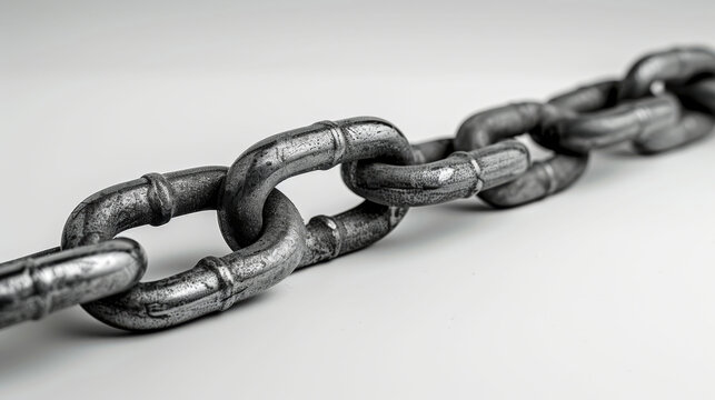  Close-up of a sturdy metallic chain on a gradient gray background.