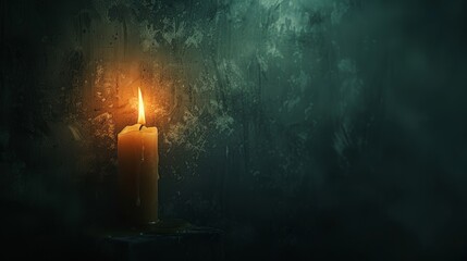 Warm candlelight in a dark, misty room, creating an atmosphere of reflection. - obrazy, fototapety, plakaty