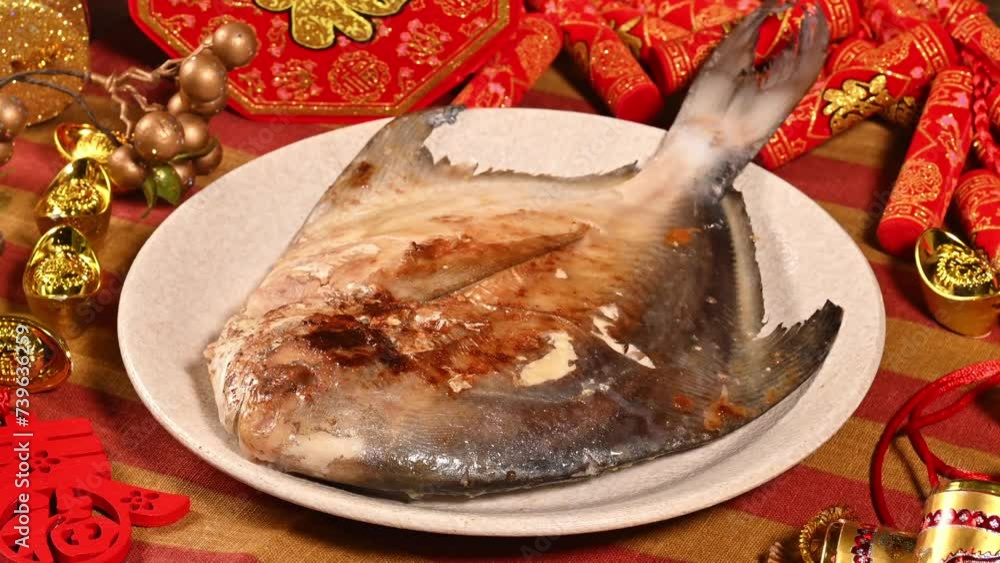 Wall mural fried white pomfret is a must-have new year dish during the lunar new year in taiwan (the chinese wo