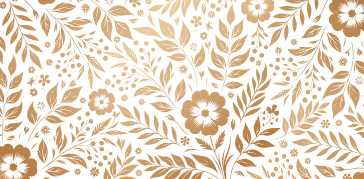 Seamless floral pattern with flowers and leaves golden colors isolated backgrounds for Fashionable modern wallpaper or textiles, books cover, Digital interfaces, print designs template materials paper