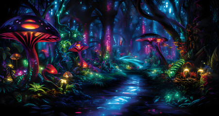 a fantasy world is shown lit up with colorful lights