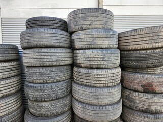 Various types of vintage car tires, vintage car wheels image