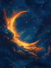 Obraz na płótnie Canvas Crescent Moon Amidst Stardust and Cosmic Clouds