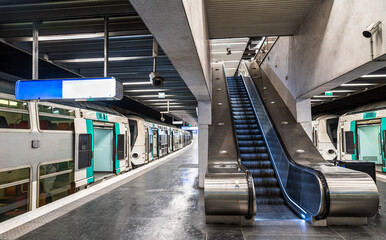 Subway station of RER Saint-Germain-en-Laye near Paris in Ile de France - 739637272