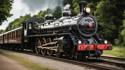Fototapeta na wymiar steam train in the countryside old vintage steam locomotive train 